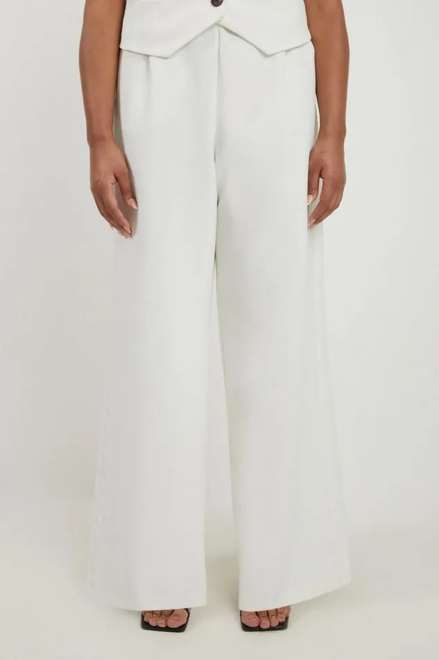 Trousers Women Karen Millen Plus Size Clean Tailored Grosgrain Tipped Wide Leg Trousers Ivory
