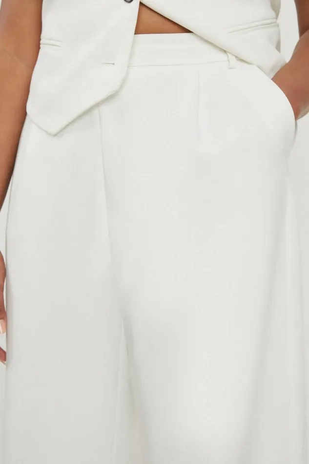 Trousers Women Karen Millen Plus Size Clean Tailored Grosgrain Tipped Wide Leg Trousers Ivory