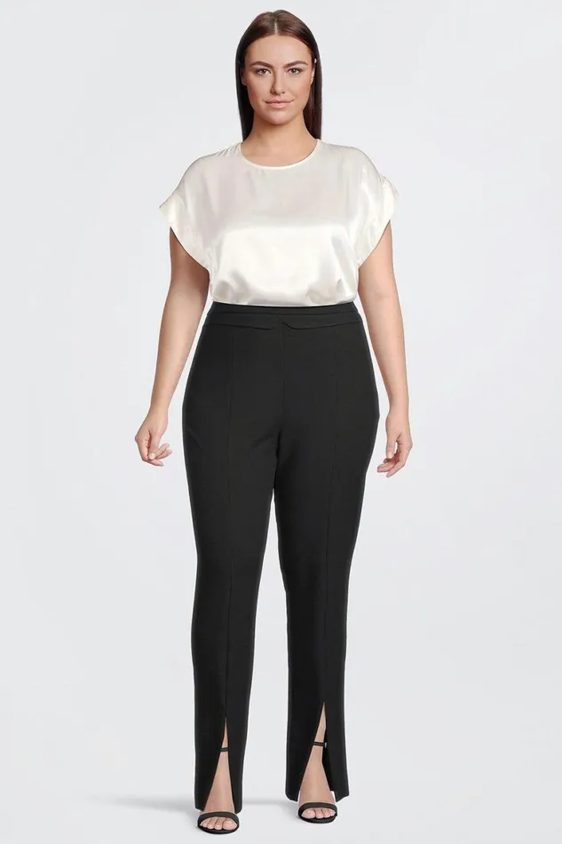 Trousers Women Karen Millen Plus Size Tailored Compact Stretch Split Hem Straight Trousers Black