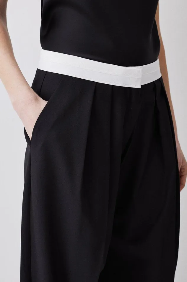 Trousers Women Karen Millen Polished Low Waist Pleat Wide Leg Trousers Black