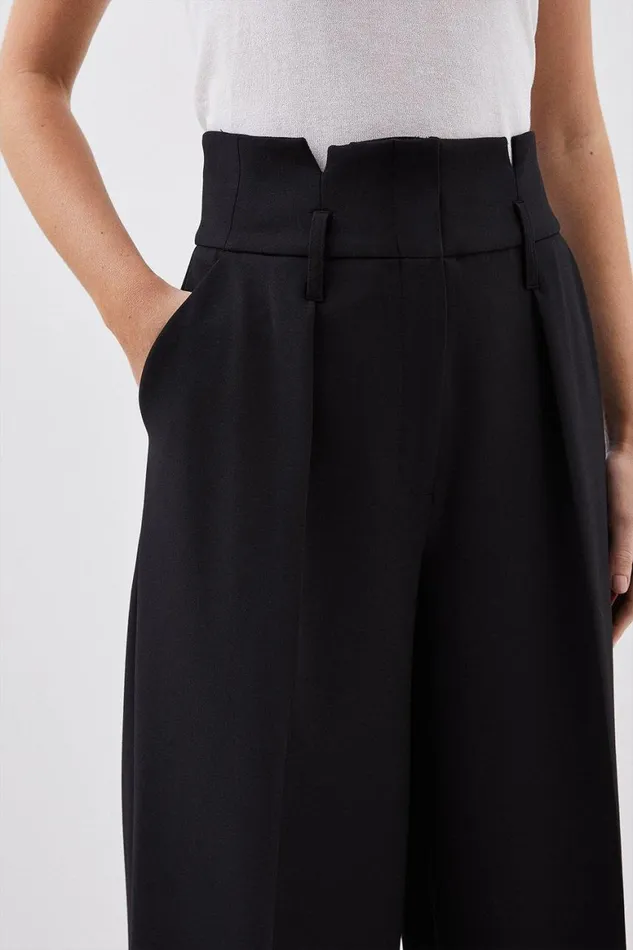 Trousers Women Karen Millen Tailored Compact Stretch High Waist Wide Leg Trousers Black