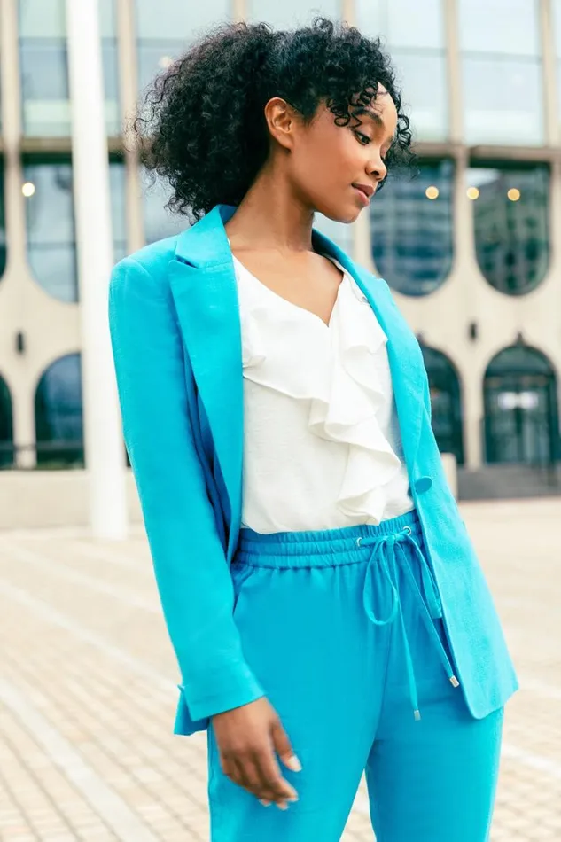 Turquoise Petite Wide Leg Linen Blend Trouser Women Roman Trousers