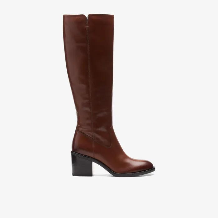 Valvestino Hi Dark Tan Leather Women Clarks Boots and Booties