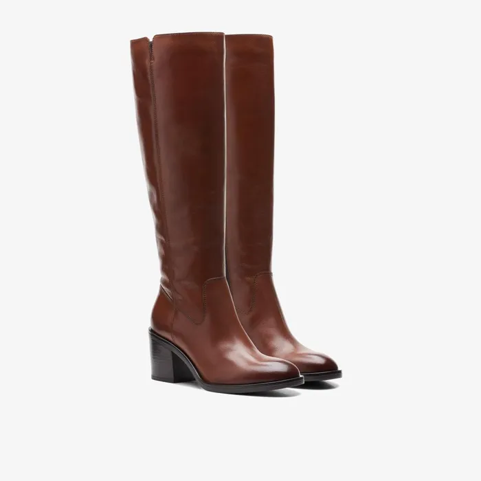 Valvestino Hi Dark Tan Leather Women Clarks Boots and Booties