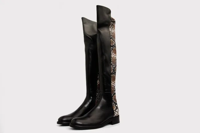 Vinci Leather Boots and Booties The Moengo Black Leather Leopard Knee High Boot 8211 Women