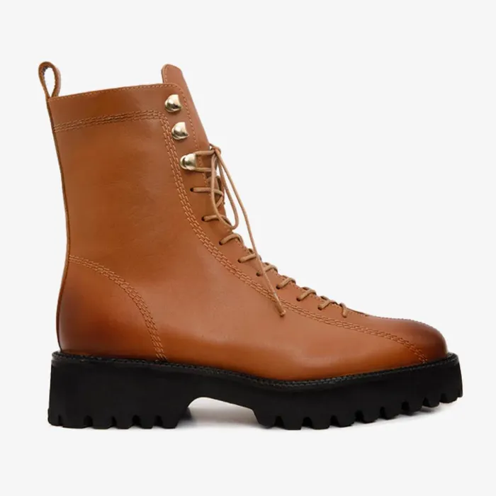 Vinci Leather Boots and Booties The Moreno Tan Leather LaceUp Mid Calf Boot 8211 Women