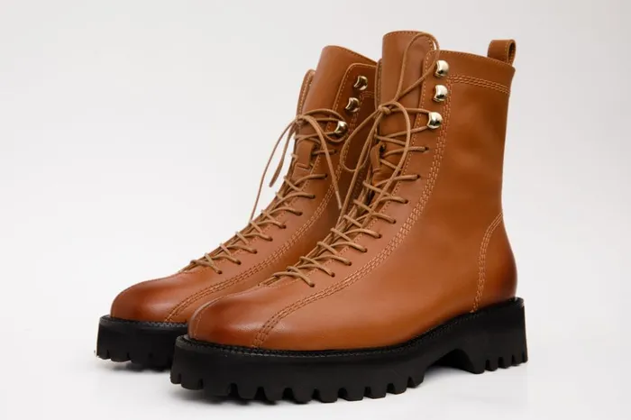 Vinci Leather Boots and Booties The Moreno Tan Leather LaceUp Mid Calf Boot 8211 Women