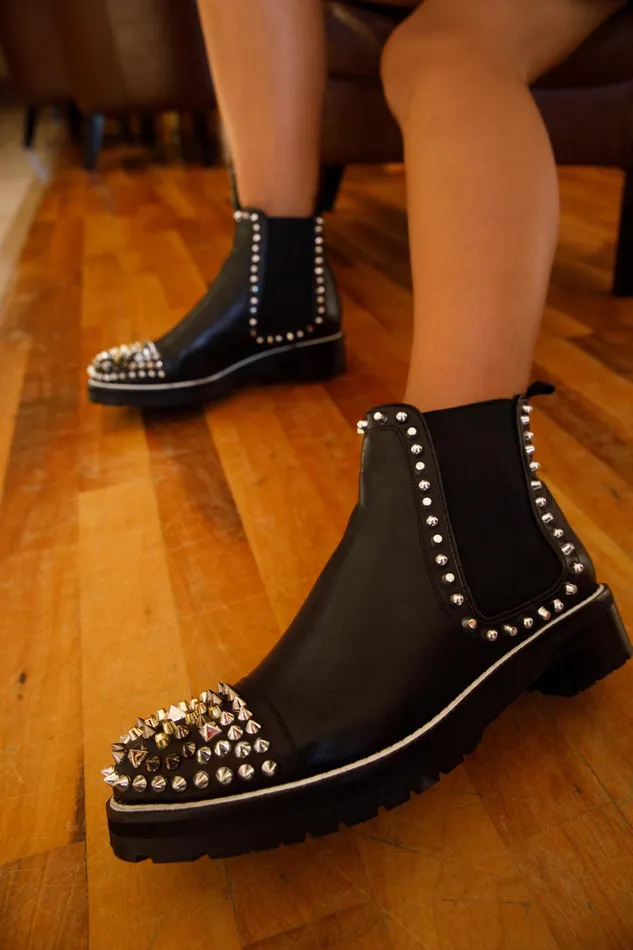 Vinci Leather Boots and Booties The Vuvulane Black Spike Leather Ankle Boot 8211 Women