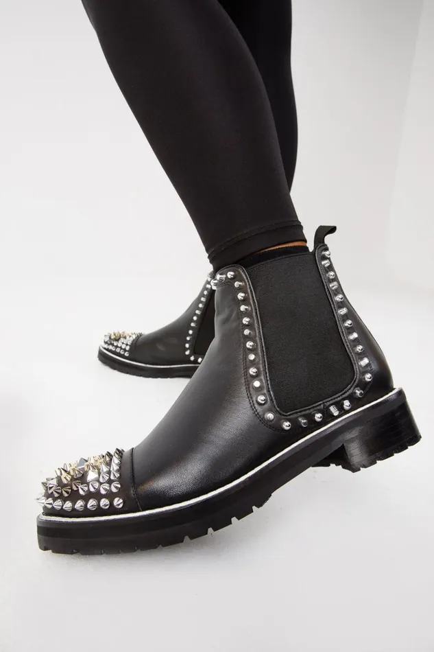 Vinci Leather Boots and Booties The Vuvulane Black Spike Leather Ankle Boot 8211 Women