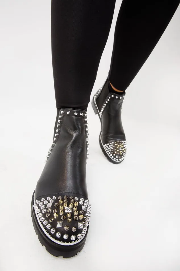 Vinci Leather Boots and Booties The Vuvulane Black Spike Leather Ankle Boot 8211 Women