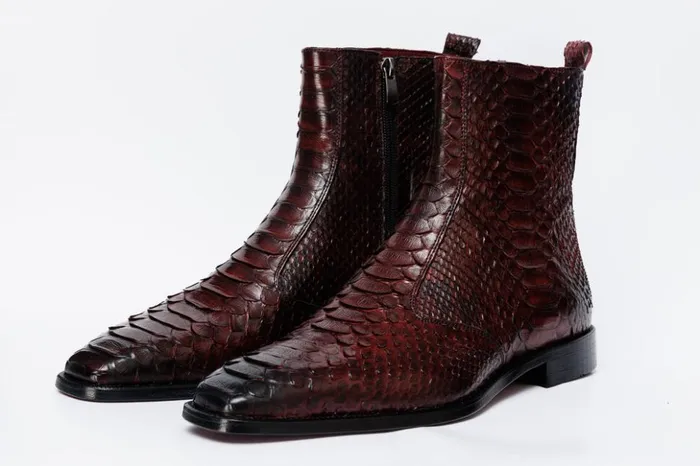 Vinci Leather Boots The Boss Burgundy Pythn Snk ZipUp Leather Boot Limited Edition 8211 Men