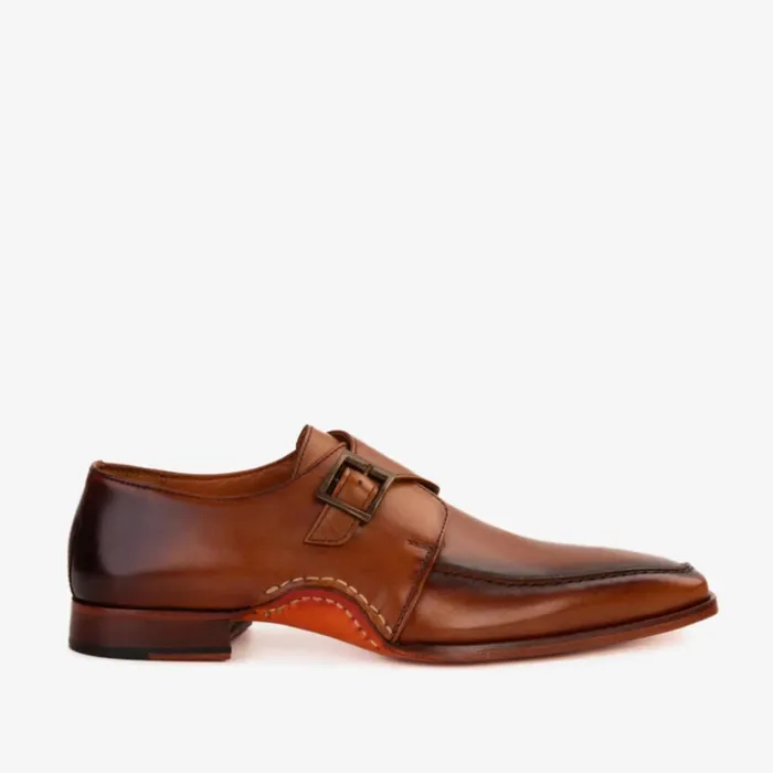 Vinci Leather Dress Shoes The Hagrid Tan Leather Single Monk Strap Handmade Shoe 8211 Men