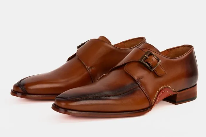 Vinci Leather Dress Shoes The Hagrid Tan Leather Single Monk Strap Handmade Shoe 8211 Men
