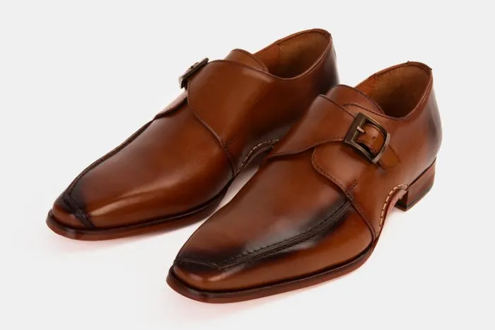 Vinci Leather Dress Shoes The Hagrid Tan Leather Single Monk Strap Handmade Shoe 8211 Men