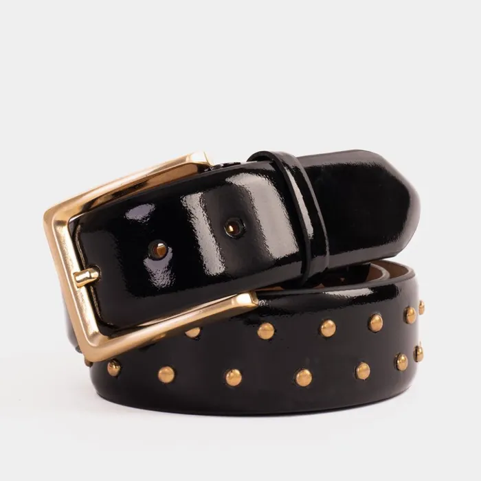 Vinci Leather Leather Belts The Jupiter Black Patent Spike Leather Belt 8211 Men