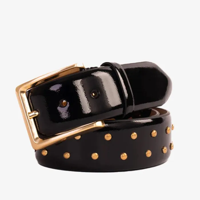 Vinci Leather Leather Belts The Jupiter Black Patent Spike Leather Belt 8211 Men