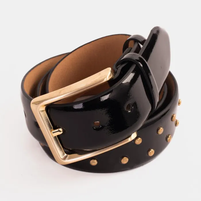 Vinci Leather Leather Belts The Jupiter Black Patent Spike Leather Belt 8211 Men
