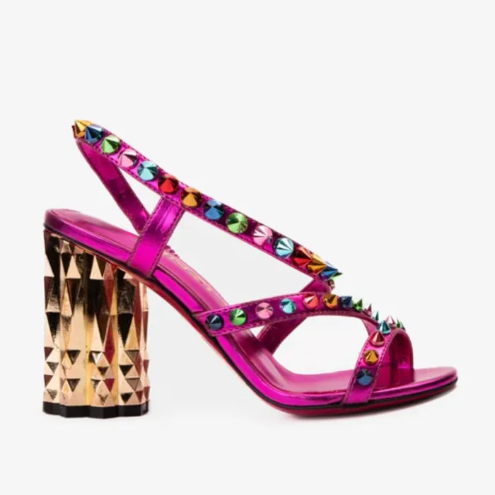 Vinci Leather Sandals The Caris Fuchsia Block Heel Spike Leather Sandal 8211 Women