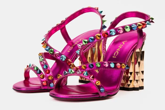 Vinci Leather Sandals The Caris Fuchsia Block Heel Spike Leather Sandal 8211 Women