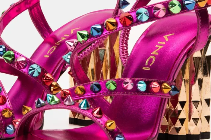 Vinci Leather Sandals The Caris Fuchsia Block Heel Spike Leather Sandal 8211 Women