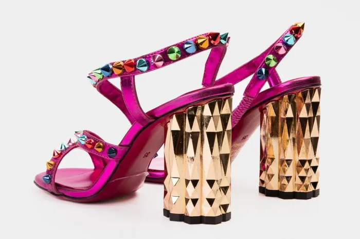 Vinci Leather Sandals The Caris Fuchsia Block Heel Spike Leather Sandal 8211 Women