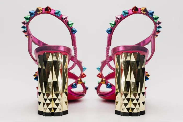 Vinci Leather Sandals The Caris Fuchsia Block Heel Spike Leather Sandal 8211 Women