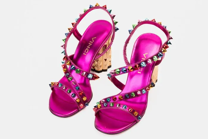 Vinci Leather Sandals The Caris Fuchsia Block Heel Spike Leather Sandal 8211 Women