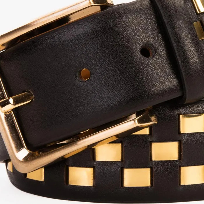 Vinci Leather Sneakers The Messina Black and Gold Woven Leather Belt 8211 Men