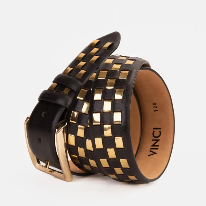 Vinci Leather Sneakers The Messina Black and Gold Woven Leather Belt 8211 Men