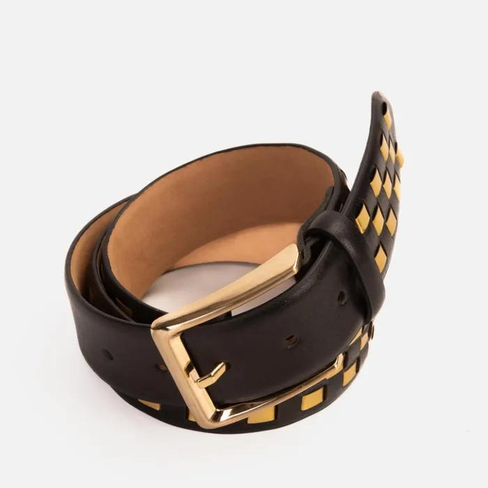Vinci Leather Sneakers The Messina Black and Gold Woven Leather Belt 8211 Men