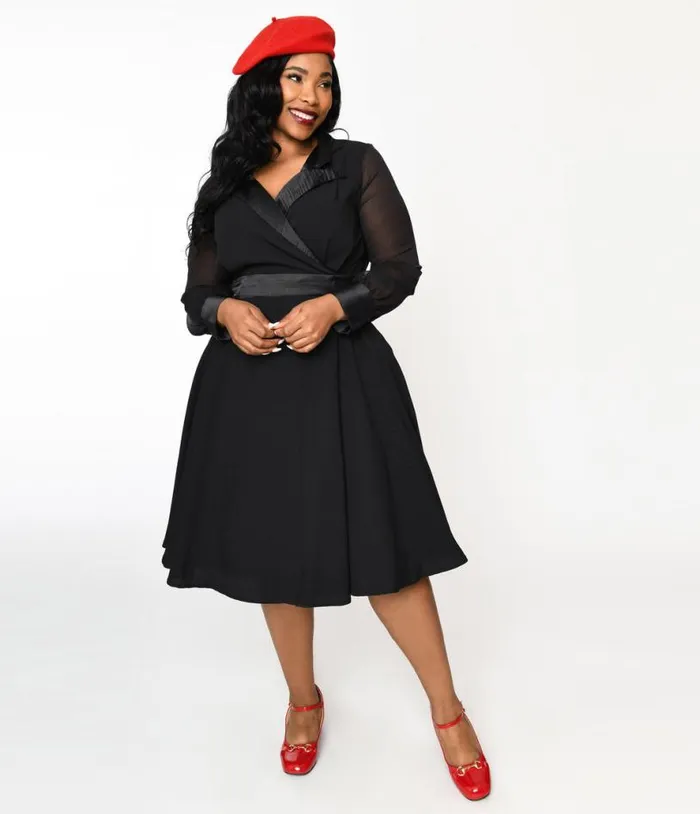 Vintage Style Black Polly Swing Dress DressesPlus Unique Vintage Pocket Dresses