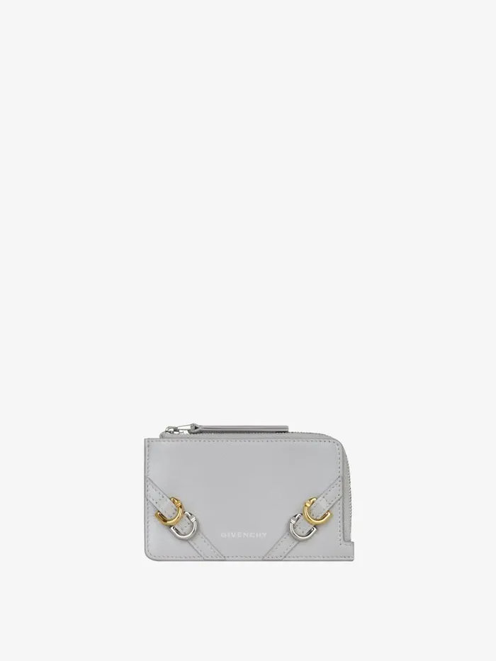 Voyou Zipped Card Holder In Leather Light Grey Women Givenchy Wallets and Card Holders