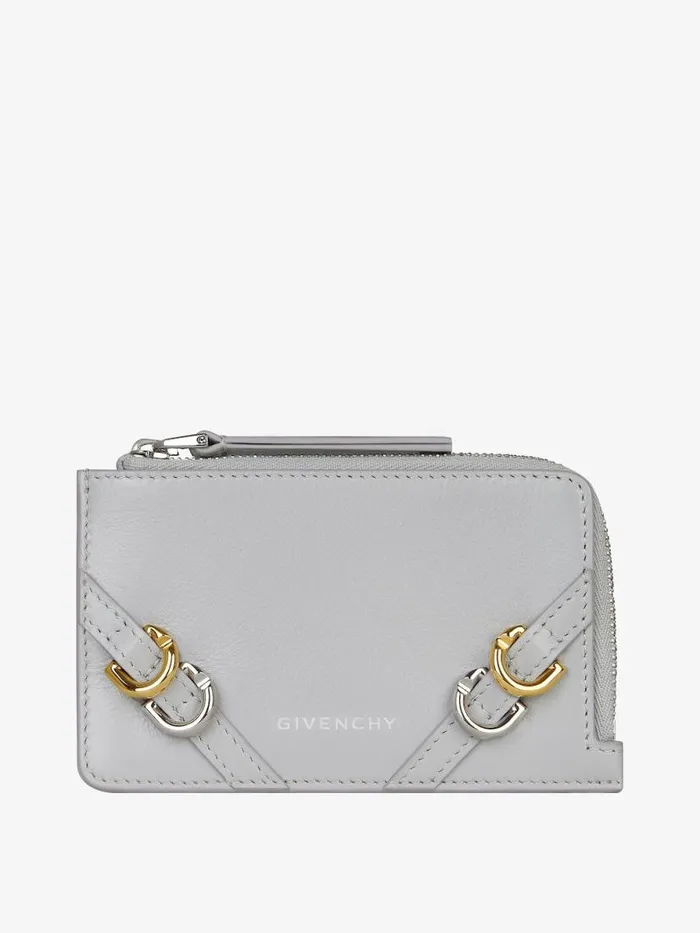 Voyou Zipped Card Holder In Leather Light Grey Women Givenchy Wallets and Card Holders