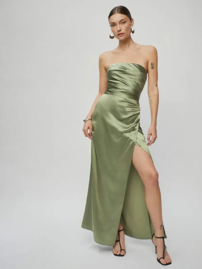 Weddings The Reformation Barrow Silk Dress Artichoke