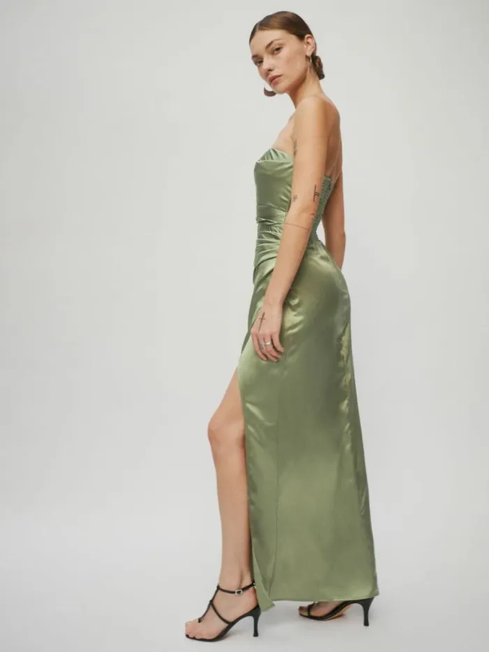 Weddings The Reformation Barrow Silk Dress Artichoke