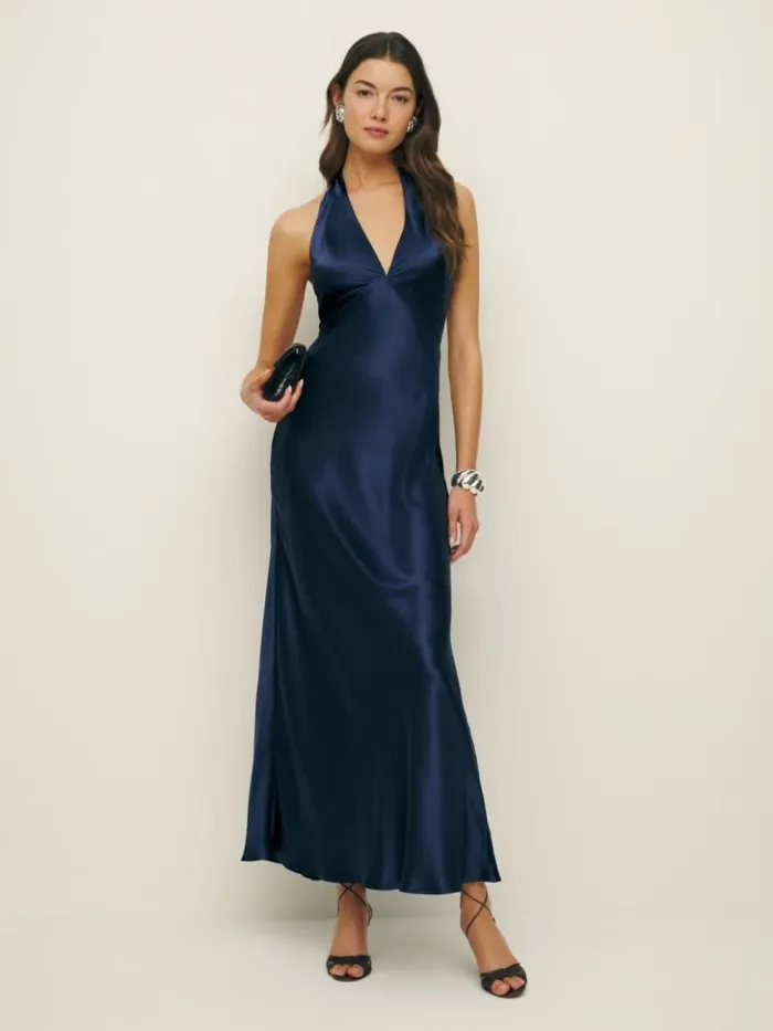 Weddings The Reformation Daniela Silk Dress Navy