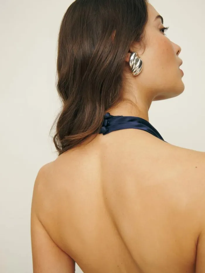 Weddings The Reformation Daniela Silk Dress Navy