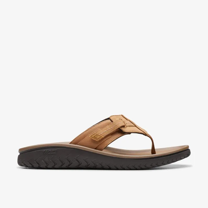 WESLEY SUN Tan Leather Men Clarks Sandals and Flip Flops