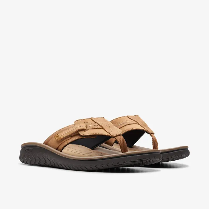 WESLEY SUN Tan Leather Men Clarks Sandals and Flip Flops