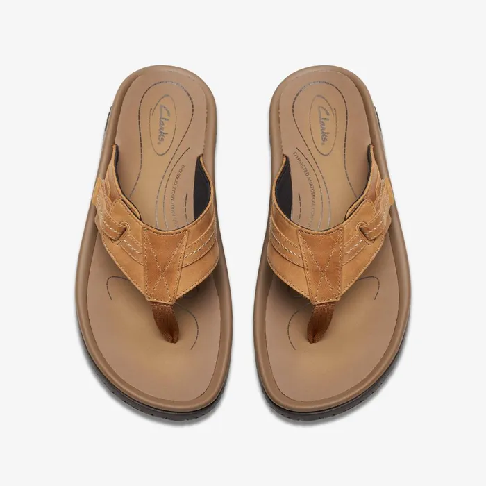 WESLEY SUN Tan Leather Men Clarks Sandals and Flip Flops