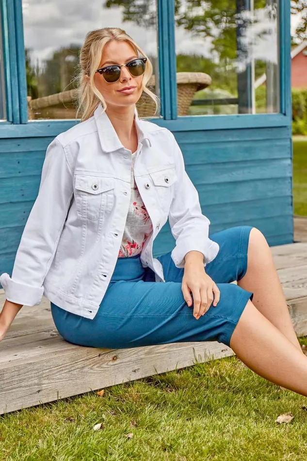 White Classic Cotton Denim Jacket Women Roman Coords