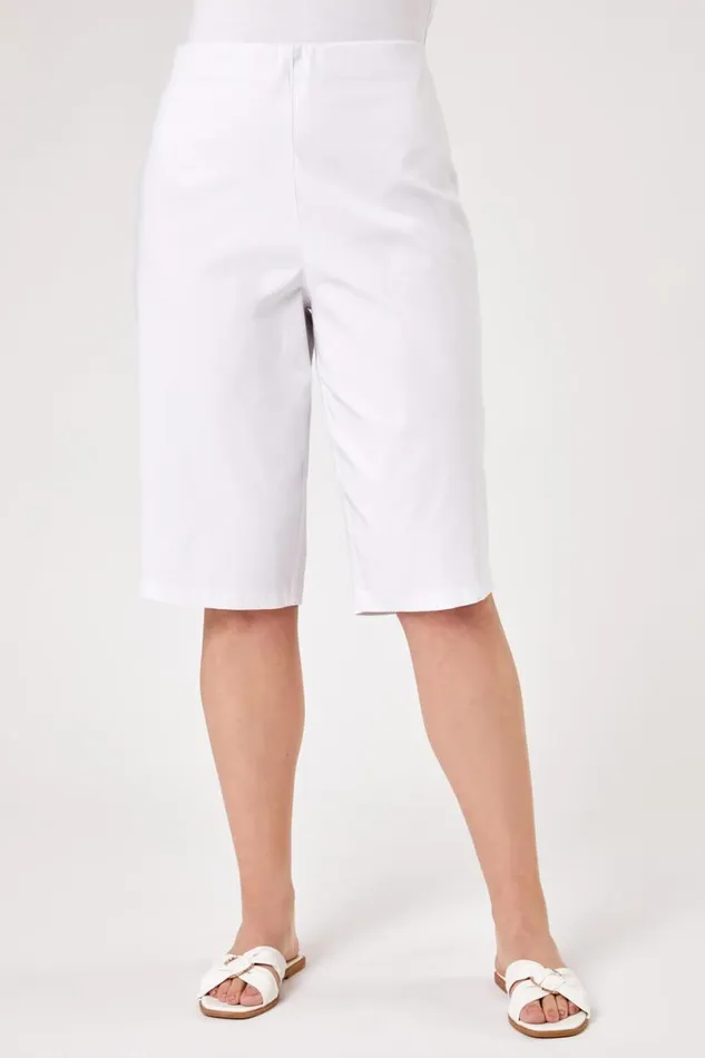 White Curve Knee Length Elastic Waist Shorts Women Roman Trousers