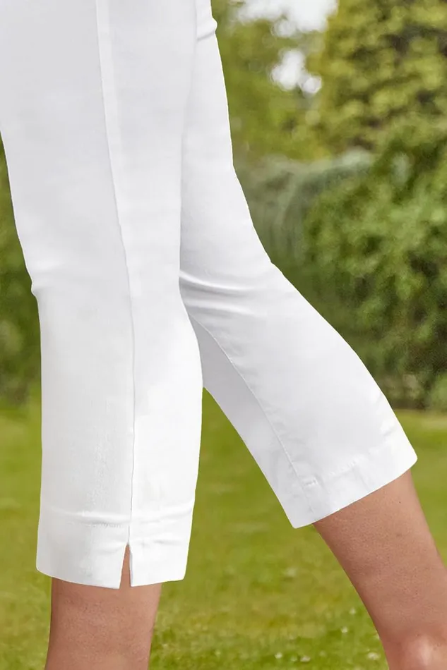 White Elastic Waist Stretch Cropped Trousers Women Roman Trousers