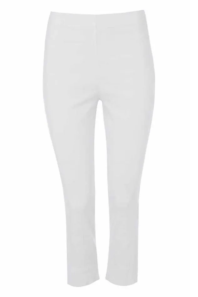 White Elastic Waist Stretch Cropped Trousers Women Roman Trousers