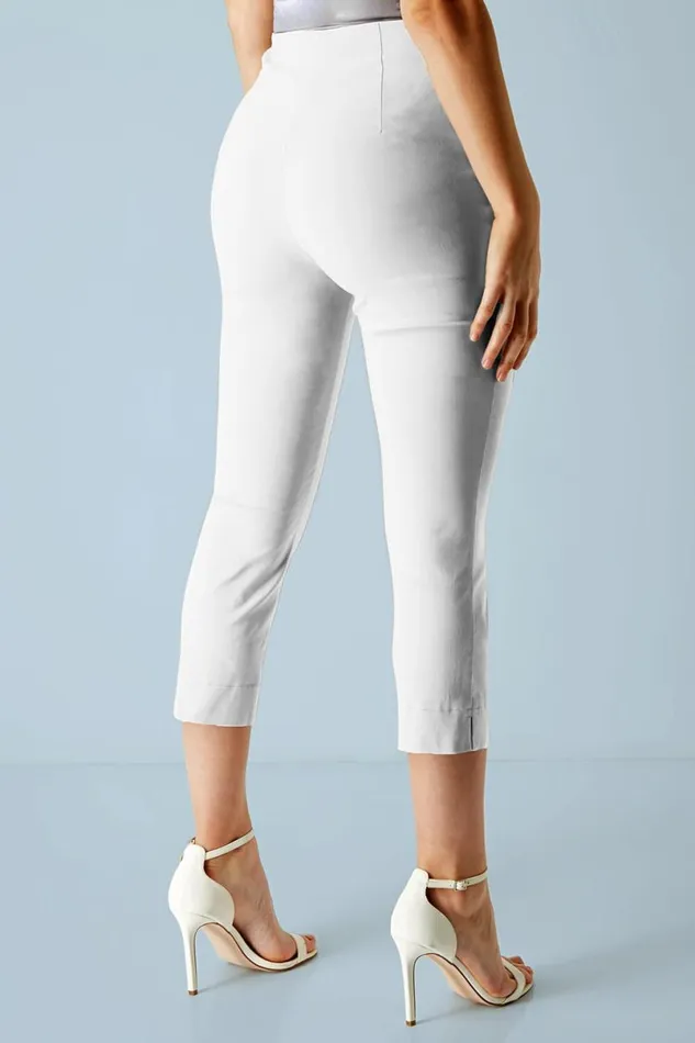 White Petite Elastic Waist Stretch Cropped Trouser Women Roman Coords