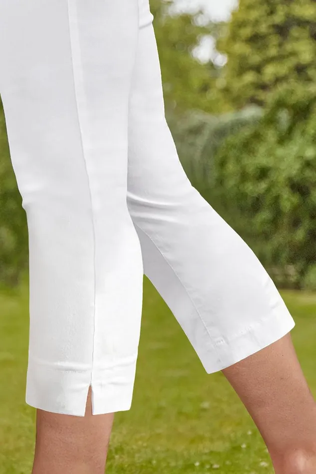 White Petite Elastic Waist Stretch Cropped Trouser Women Roman Coords
