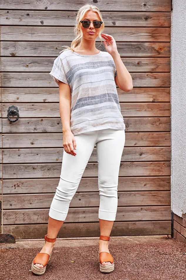White Petite Elastic Waist Stretch Cropped Trouser Women Roman Coords