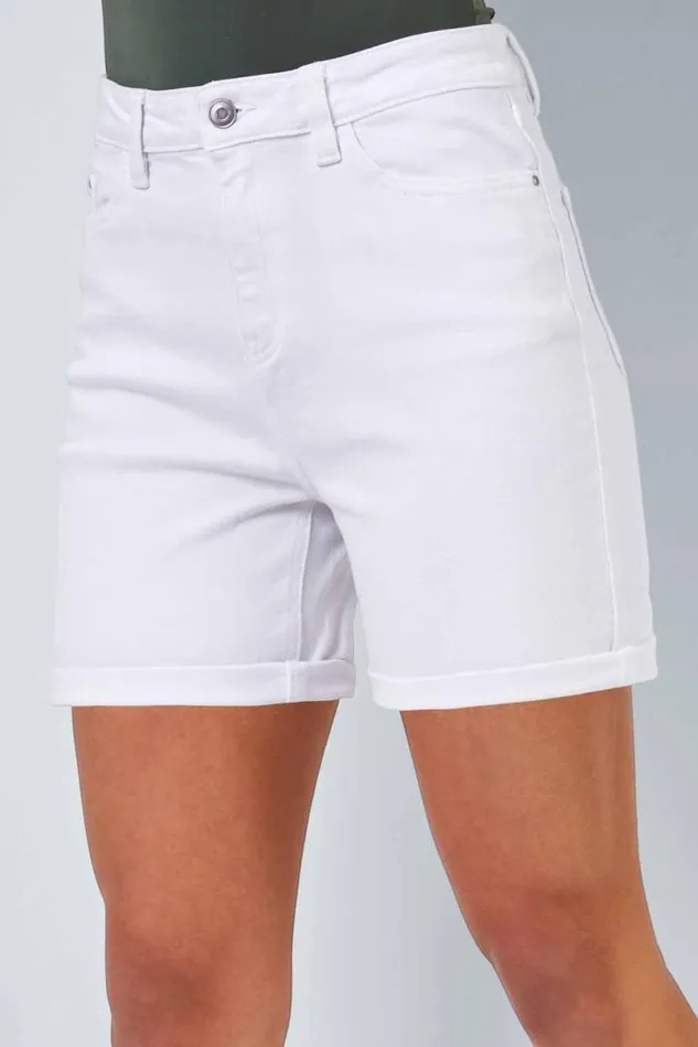 White Stretch Denim Mom Shorts Women Roman Coords