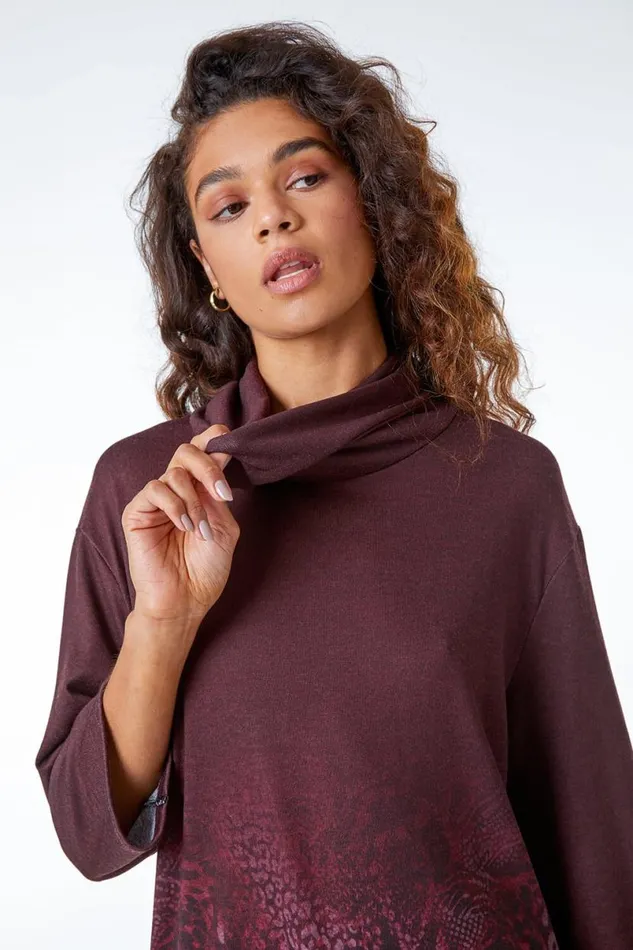 Wine Relaxed Fit Ombre Animal Print Dress Women Roman Dresses