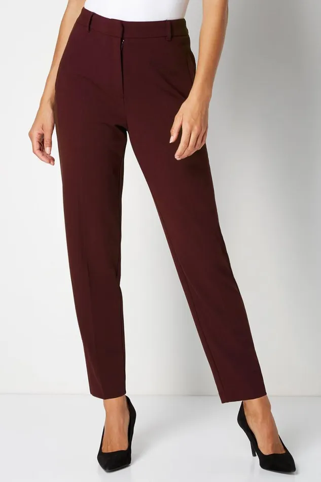Wine Straight Leg Stretch Trouser Women Roman Trousers